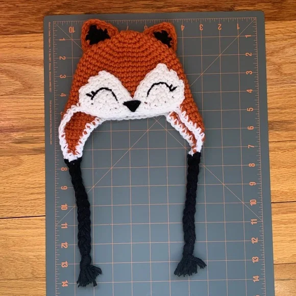 Baby Fox Crocheted Hat Handmade Infant Cap Costume Ears Crochet Craft Newborn - Picture 8 of 11
